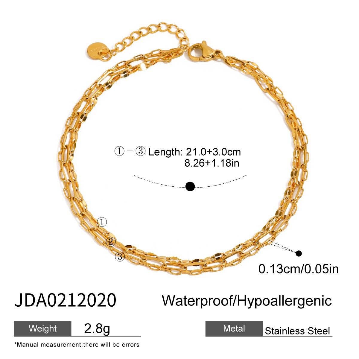 Trendy 18K Gold Paperclip Triple Layer Anklet