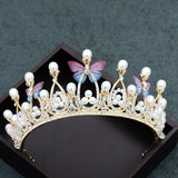 COLORFUL BUTTERFLY PEARL TIARA BRIDAL CROWN_CWMM2019