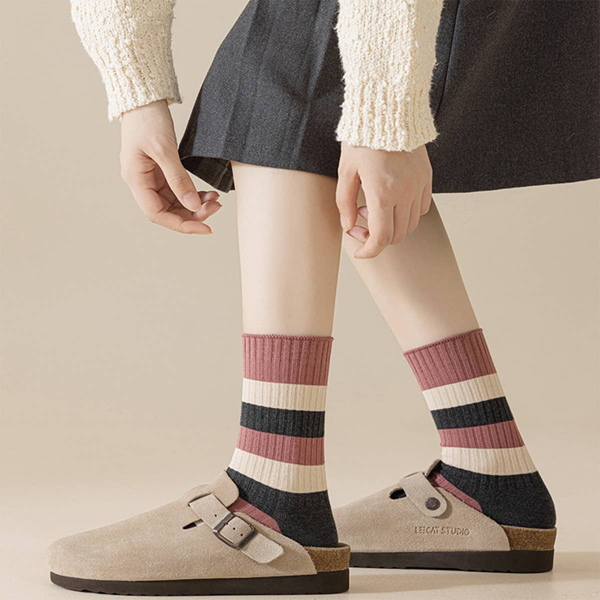 Double Knit Cotton Slouchy Crew Socks_Cwms03330