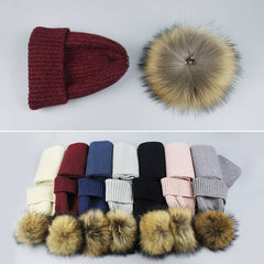 Knit Hat & Scarf Set With Pom Ball_Cwah05028