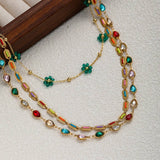COLORFUL BEADED NATURAL STONE THREE LAYER NECKLACE_CWMM3681