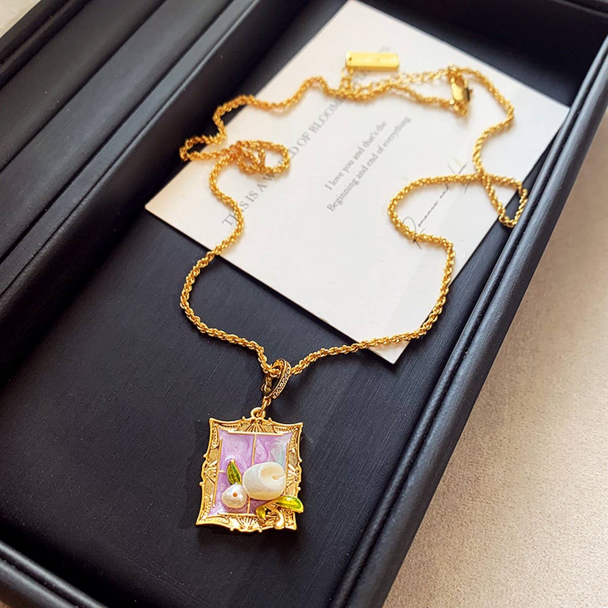 MONET GARDEN OIL PAINTING STYLE FASHION NECKLACE_CWAJE2365