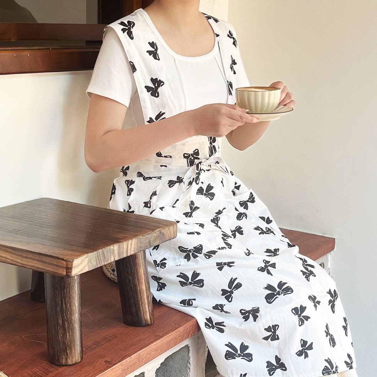 Vest Black And White Bow Print H-Shaped Apron_Cwmm5825