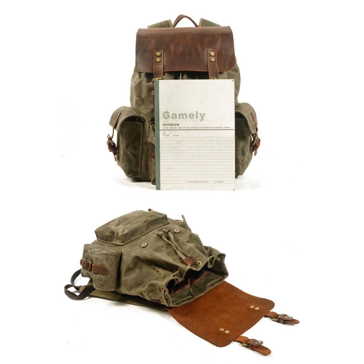 STREET STYLE WAXED CANVAS LEATHER BACKPACK_CWAB5538