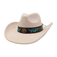 Western Ethnic Felt Cowboy Fedora Hat_Cwah04449