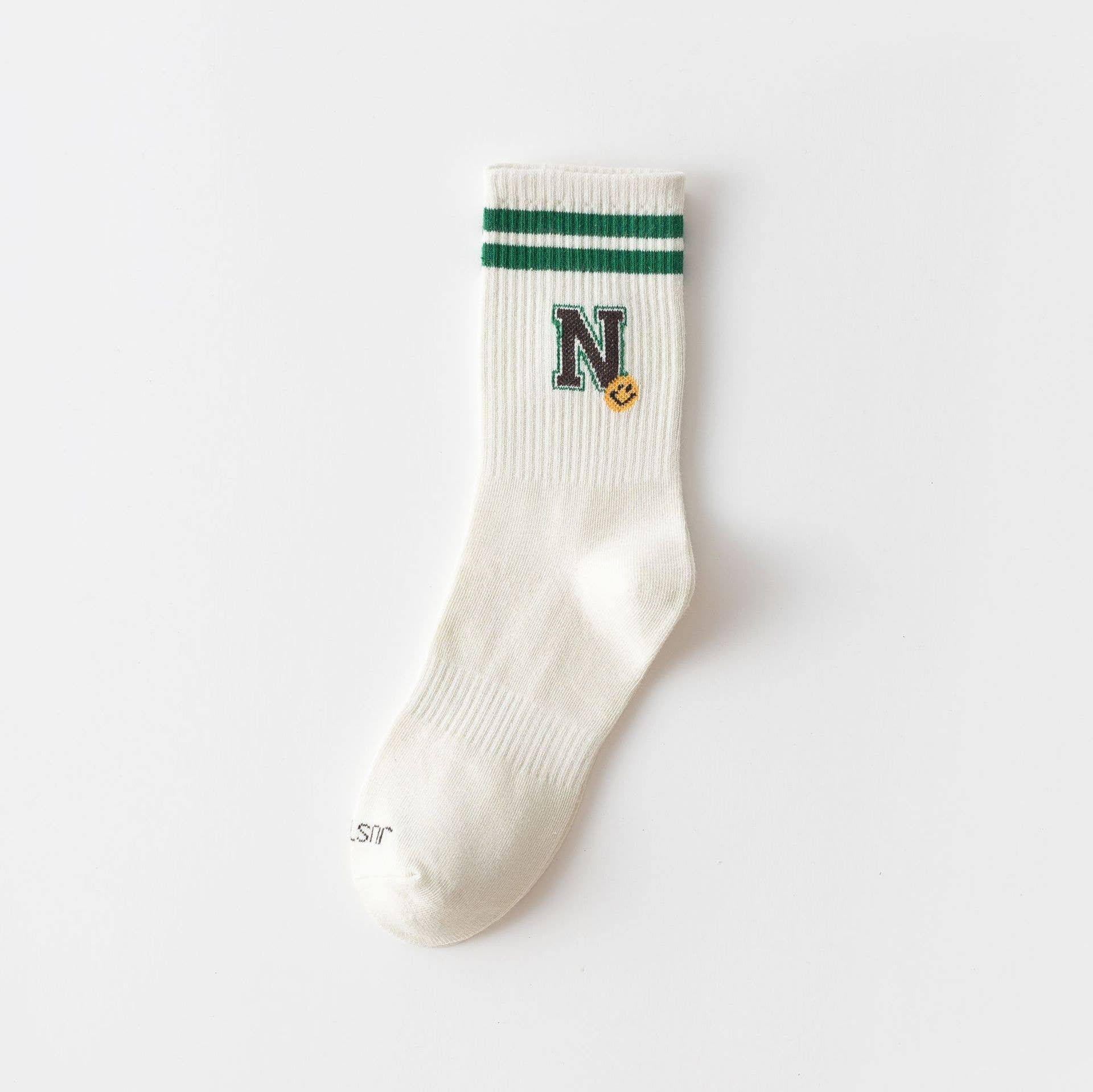 ALPHABET SMILEY PATTERN CREW SOCKS FOR WOMENS_CWMS0906