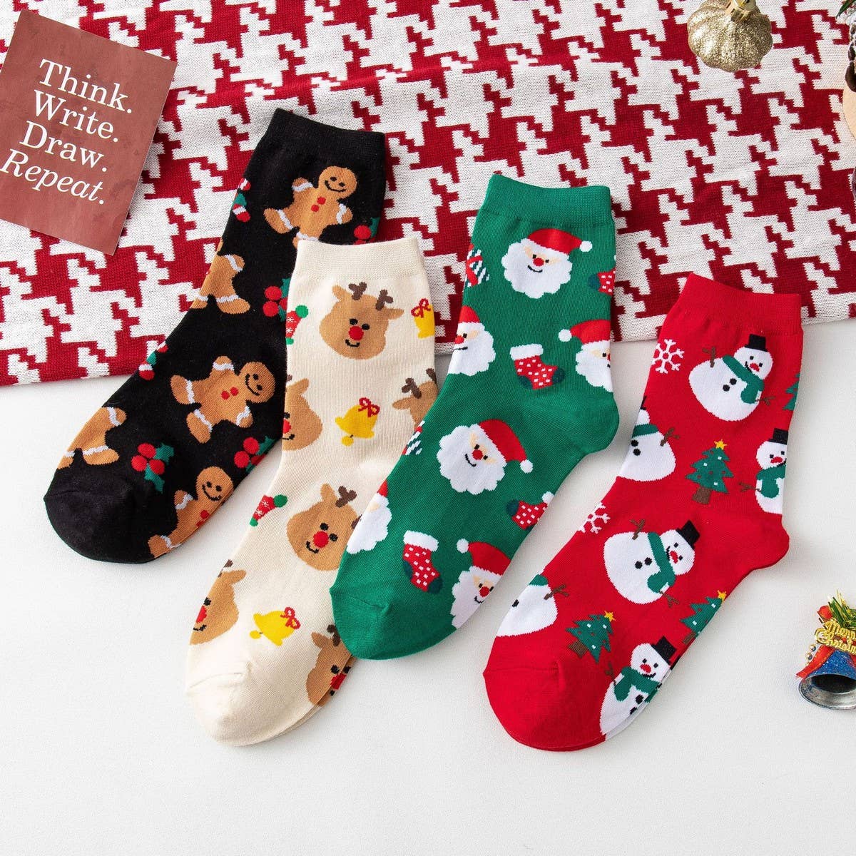 NEW CHRISTMAS CARTOON ELK SANTA CLAUS SOCKS_CWMS1411