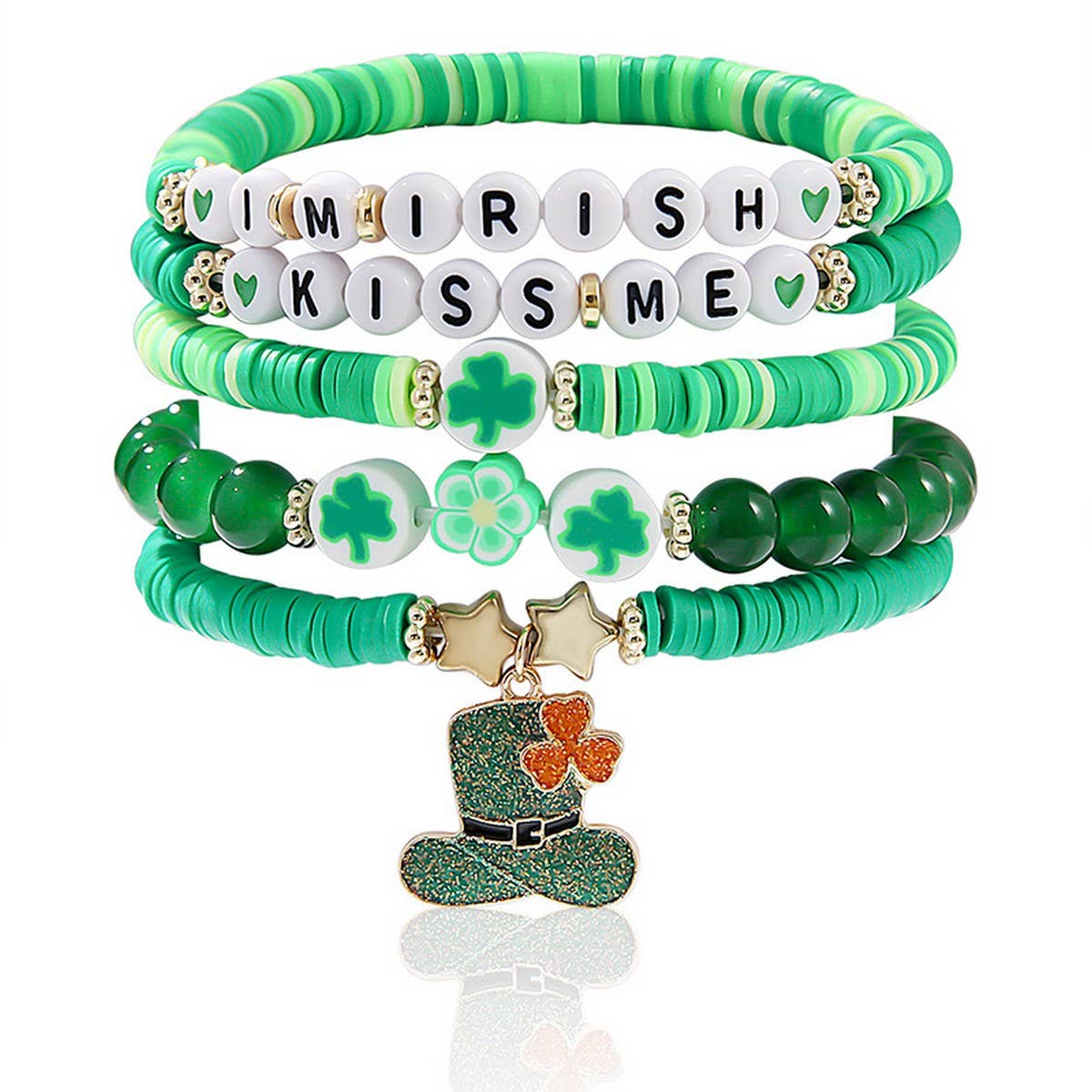 ST PATRICKS DAY LUCKY CLOVER CHARM BRACELET SET_CWMM3507