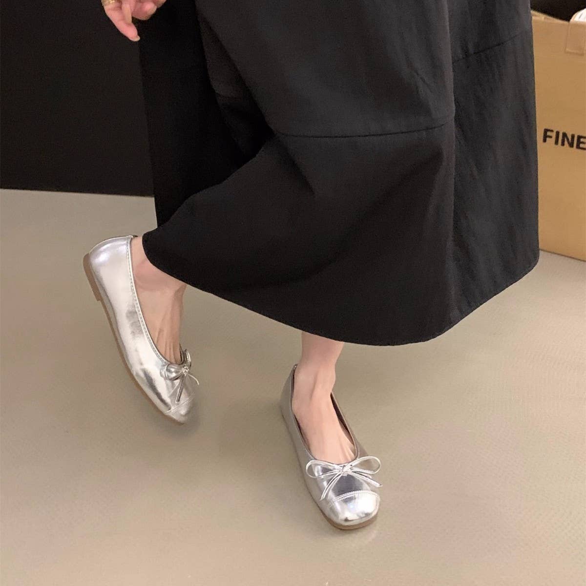 SILVER TWEED FLATS FOR WOMEN ELEGANT SPRING SHOES_CWSHF0115