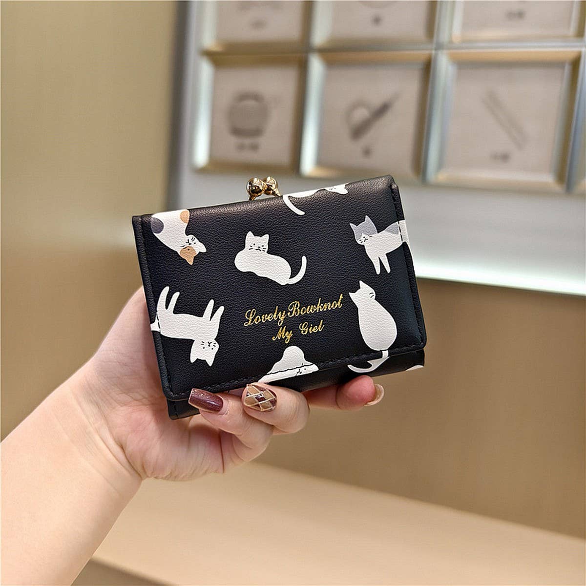 Cute Cartoon Cat Print Trifold Money Clip Wallet_Cwab06203
