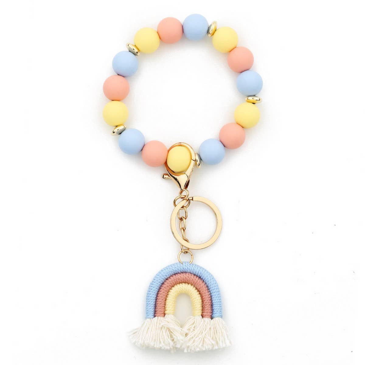 RAINBOW TASSEL KEYCHAIN WITH COLORFUL BEAD BRACELET_CWAB5071