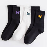 BUTTERFLY EMBROIDERY CREW SOCKS FOR WOMENS_CWMS085