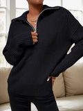 Solid-Color High-Neck Zipper Lapel Sweater