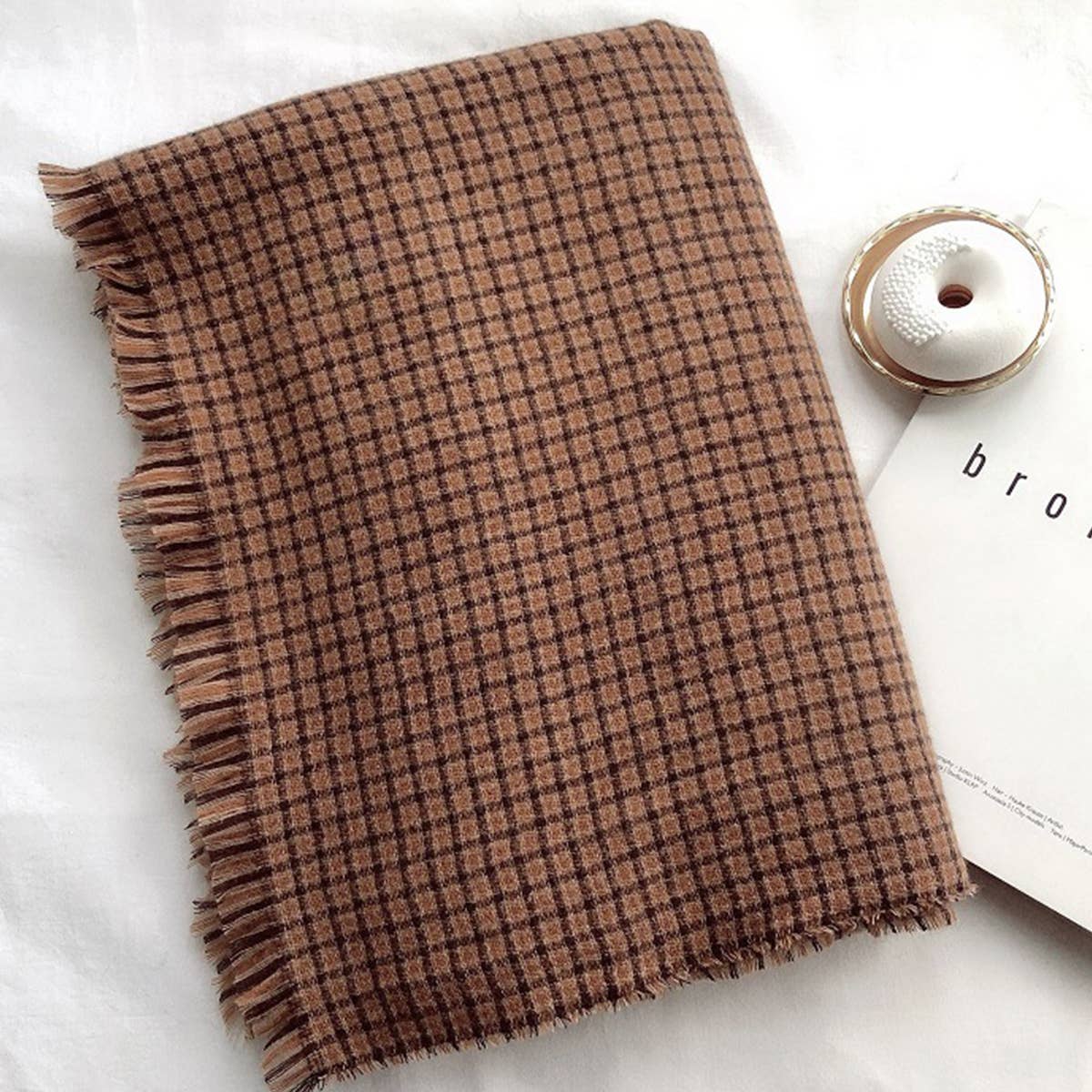 Women Retro Brown Plaid Scarf