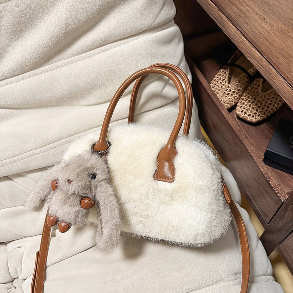 FLUFFY FOX FUR BAG WOMEN FASHION SHOULDER TOTE_CUAB00568