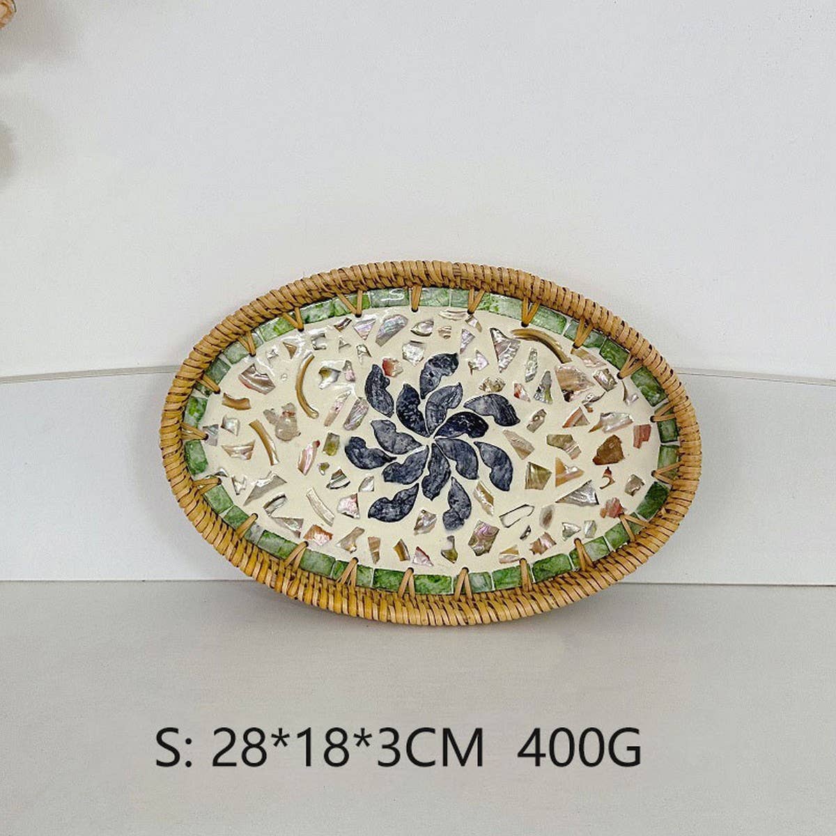 RATTAN OVAL FRUIT TEA SHELL TRAY STORAGE BASKET_CWMM4501