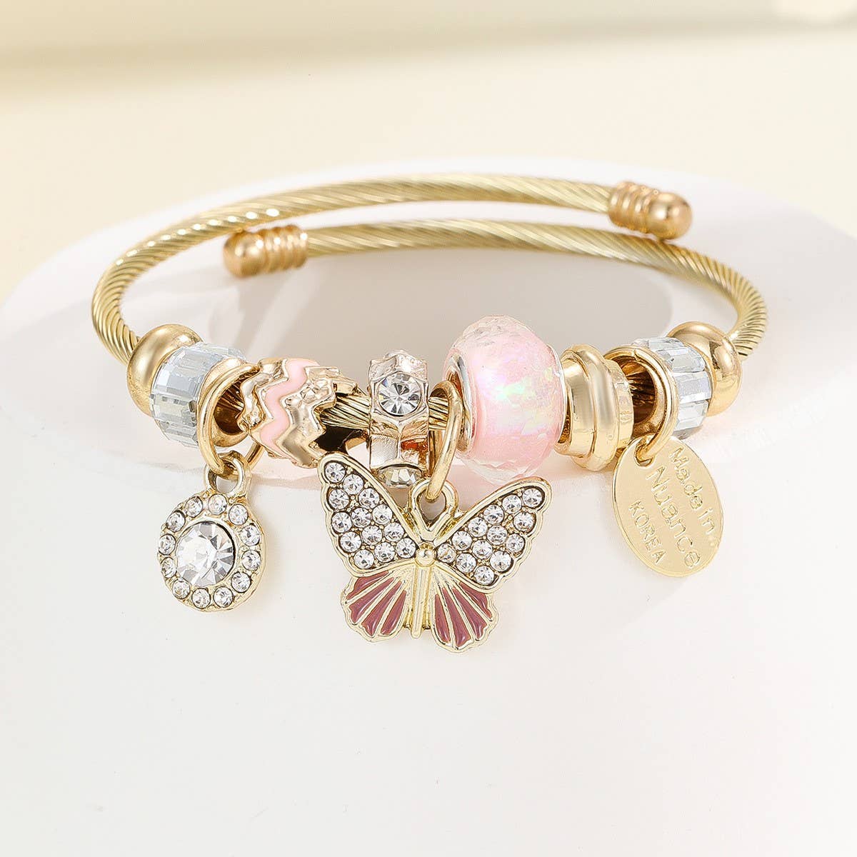 STAINLESS STEEL HEART HAND CHARM BRACELET_CWMM8624