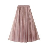 SEQUIN TULLE A LINE MAXI SKIRT WITH FLOWING DRAPE_CWBMS0377