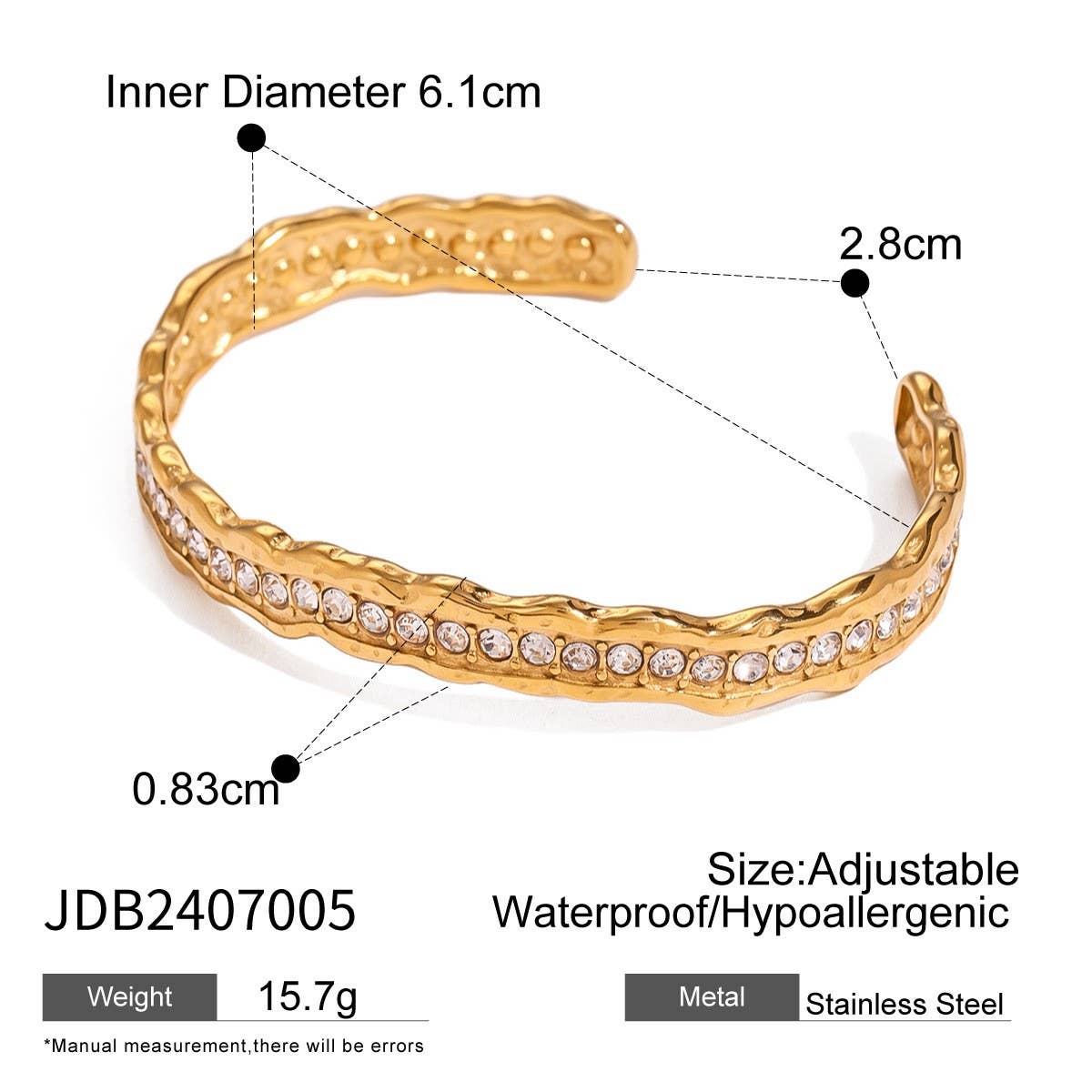 Titanium Zircon Open Bangle, No Fade, Luxury