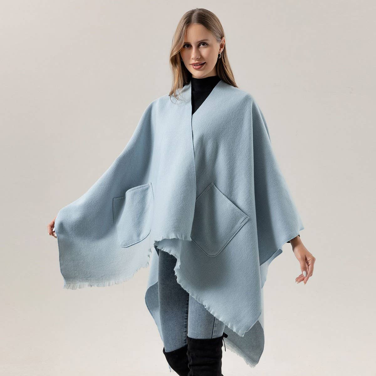SOLID COLOR SHAWL POCKET WARM SCARF CAPE_CWASC2182