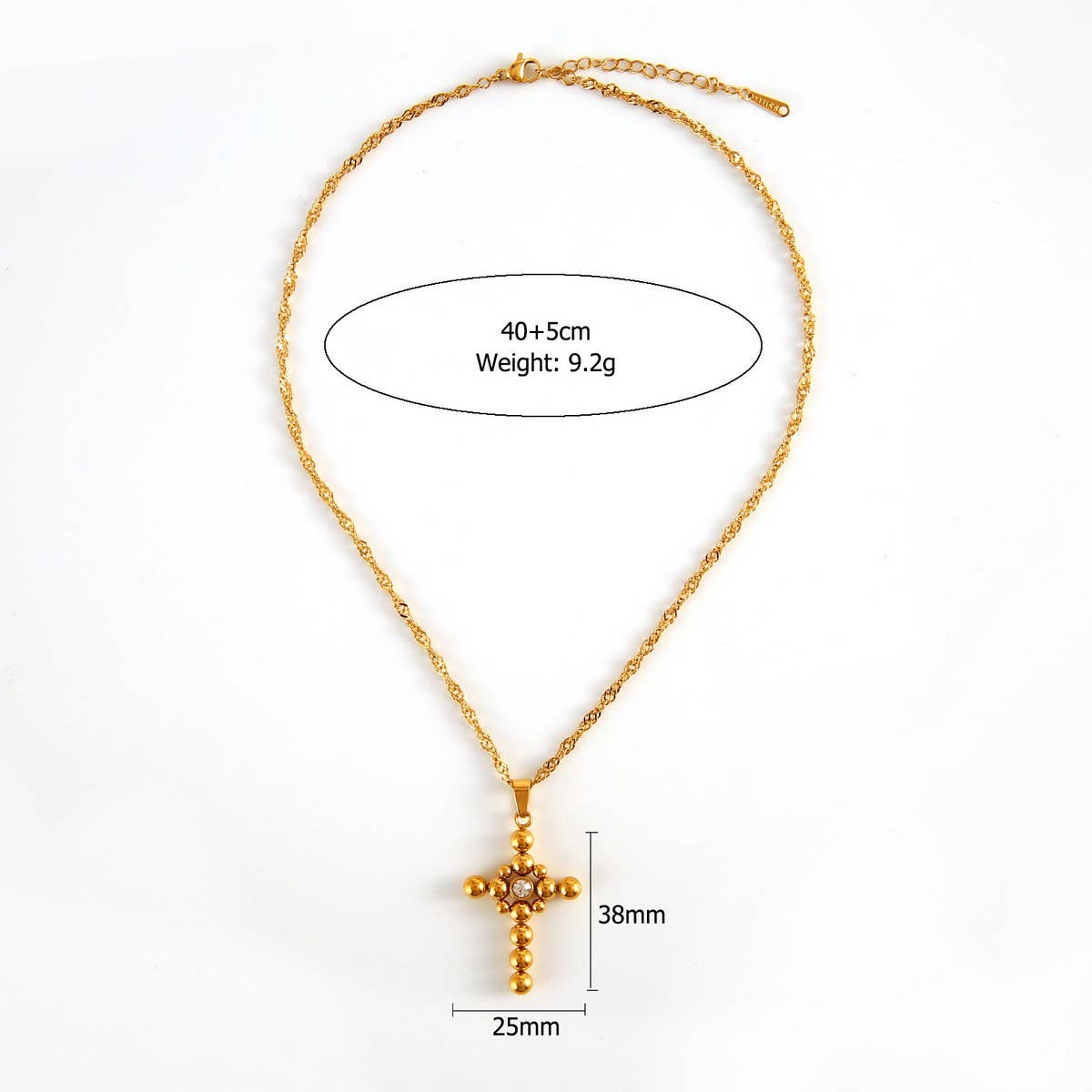 MINIMALIST STEEL BEAD CROSS NECKLACE WITH ZIRCON_CWMM8864