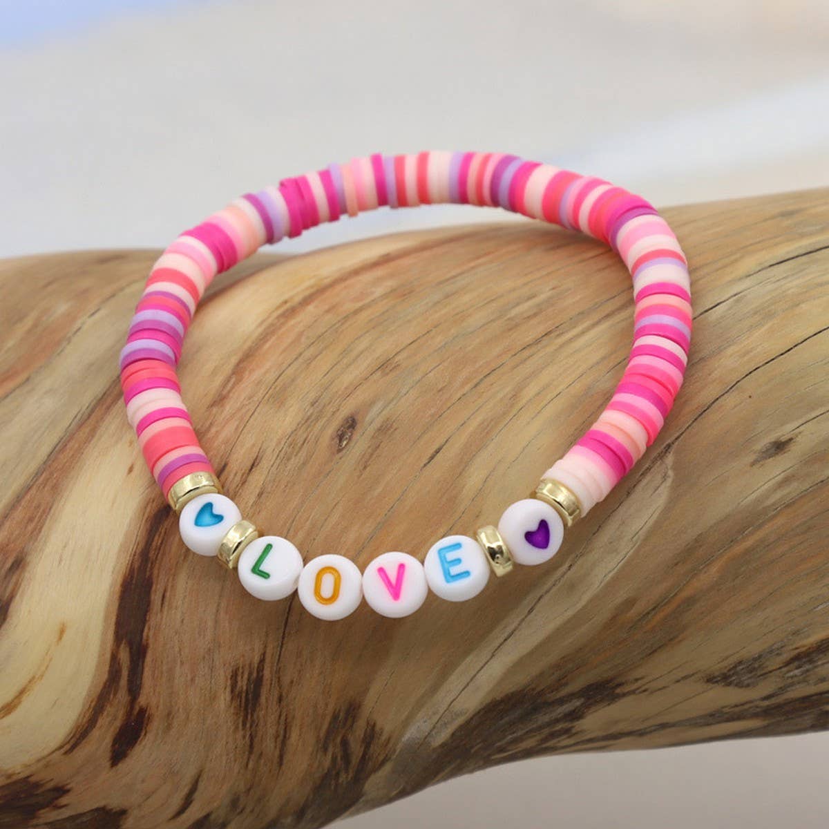 COLORFUL POLYMER CLAY LETTER BEADED BRACELET_CWMM3570