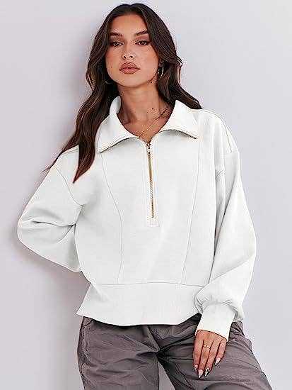 Solid Long-Sleeved Hoodie With Half Zip Collar