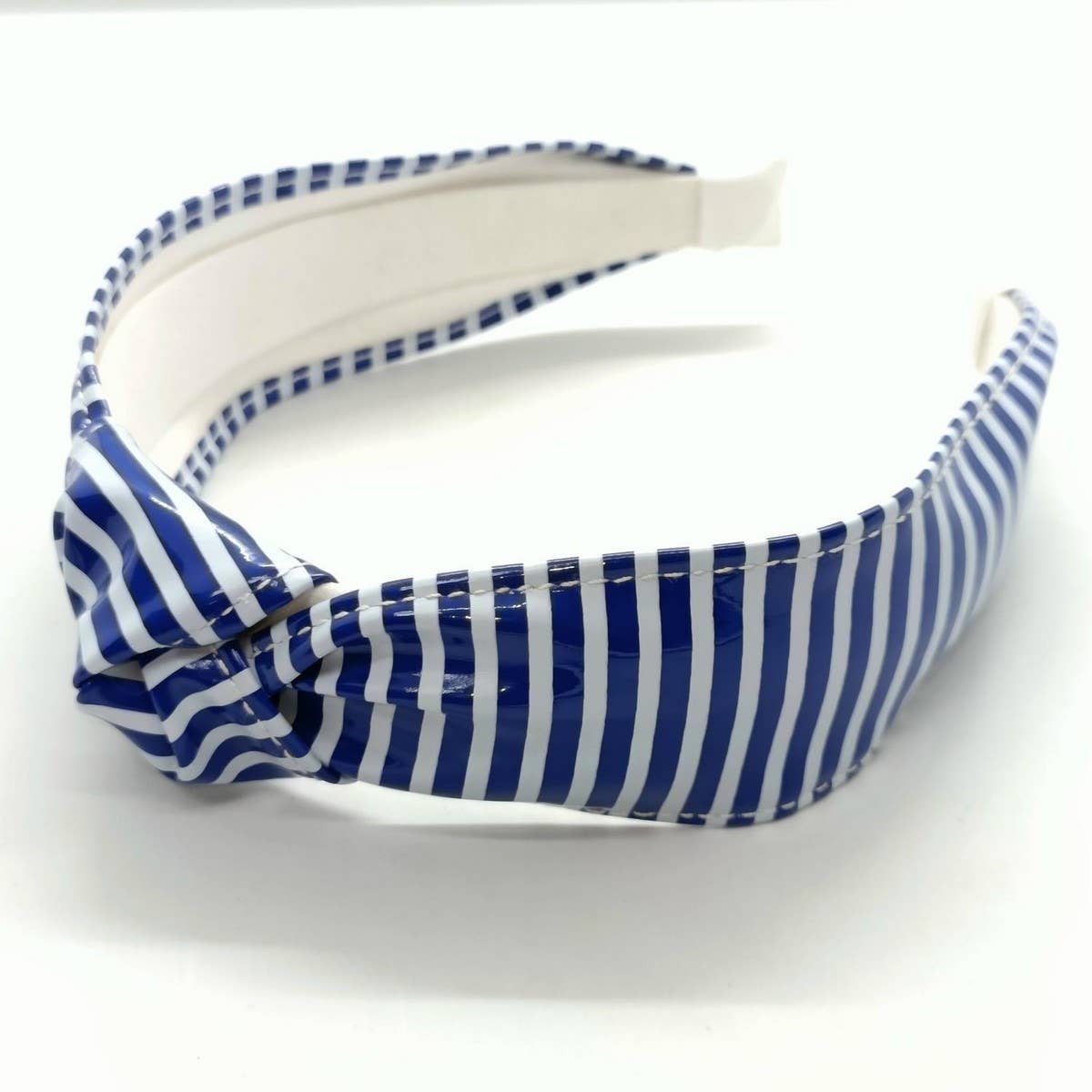 NAVY STRIPE WIDE KNOT PU LEATHER HEADBAND_CWAHA6327