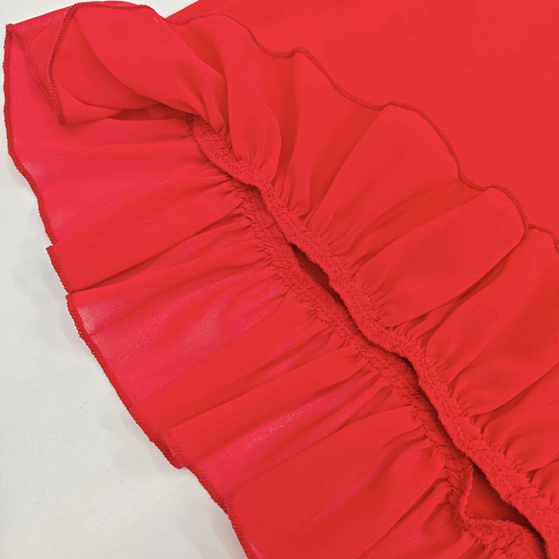 Solid Color Wooden Ear Edge Dress Buttock