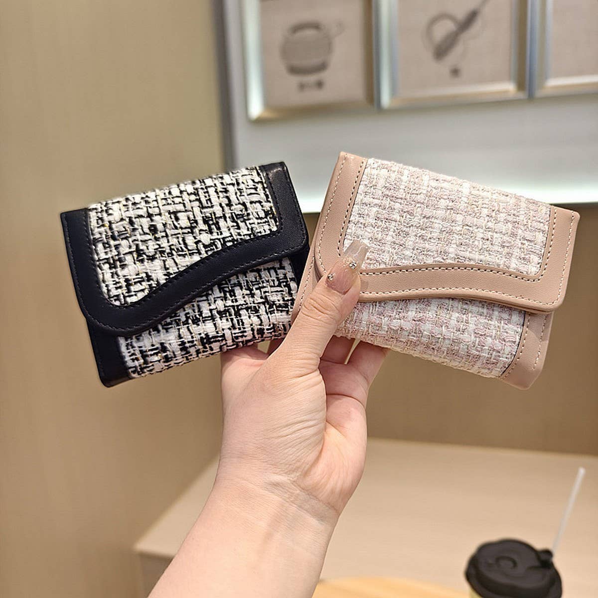 Simple Tweed Panel Trifold Wallet_Cwab06223