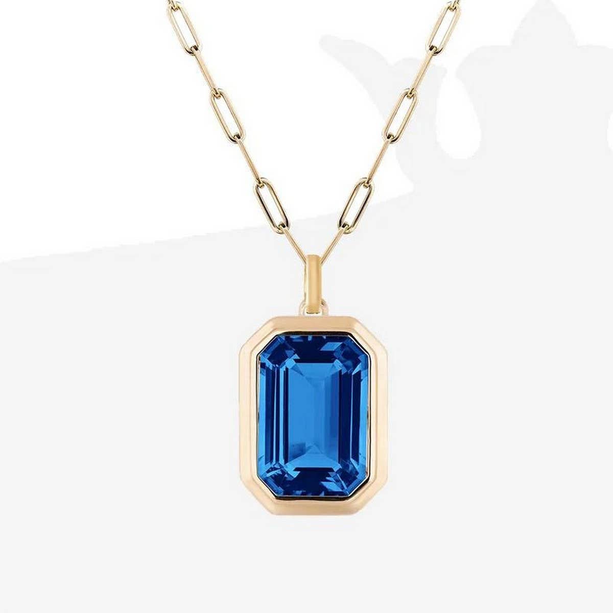 SQUARE ZIRCON PENDANT PAPERCLIP CHAIN NECKLACE_CWMM3845