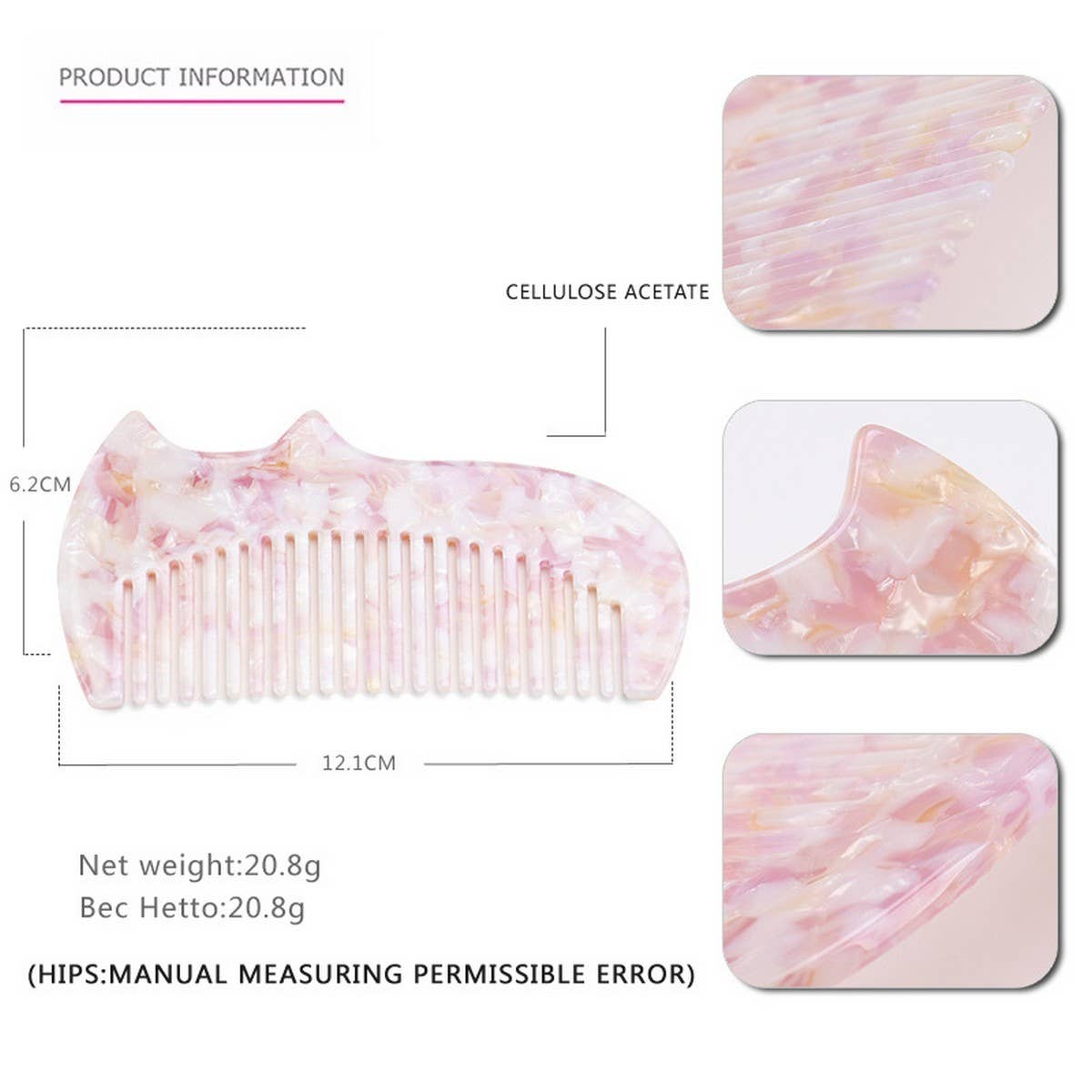 ACETATE SHEET 4MM GRADIENT TOOTHCOMB HORN HAIRCOMB_CWAHA4186