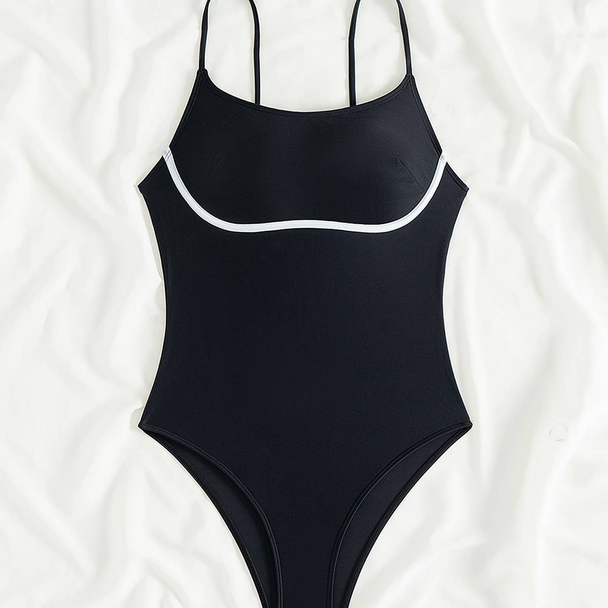 Womens Solid Color Splicing One-Piece Swimsuit