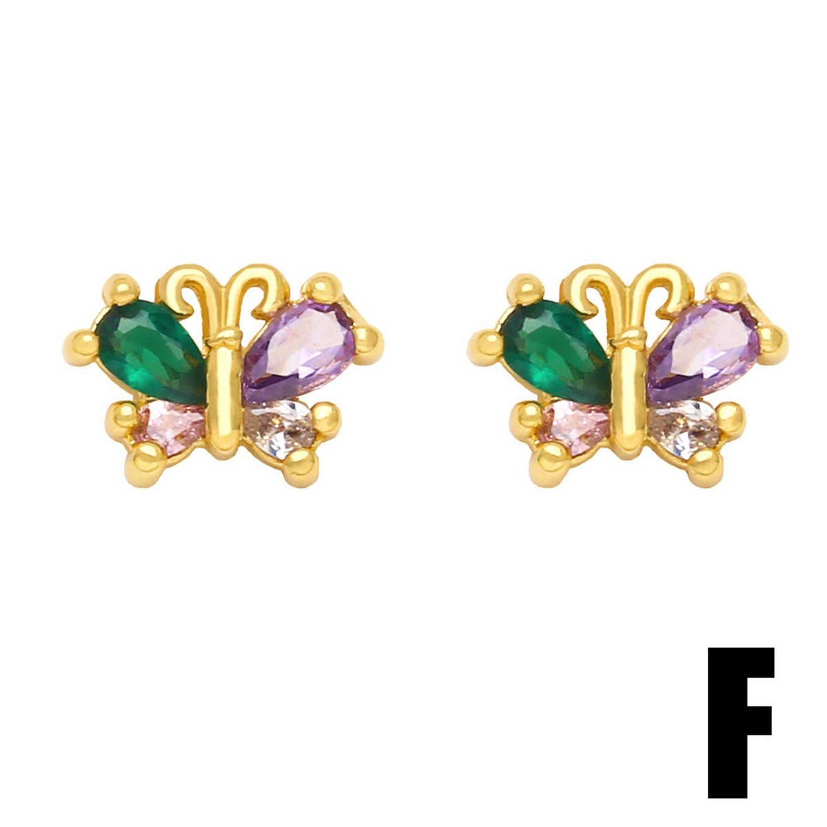 COLORED ZIRCON HEART BOW EARRINGS_CWAJE1007