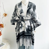 Ethnic Style Watercolor Shawl Women Fringe Cape_Cwocasl00072