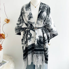 Ethnic Style Watercolor Shawl Women Fringe Cape_Cwocasl00072