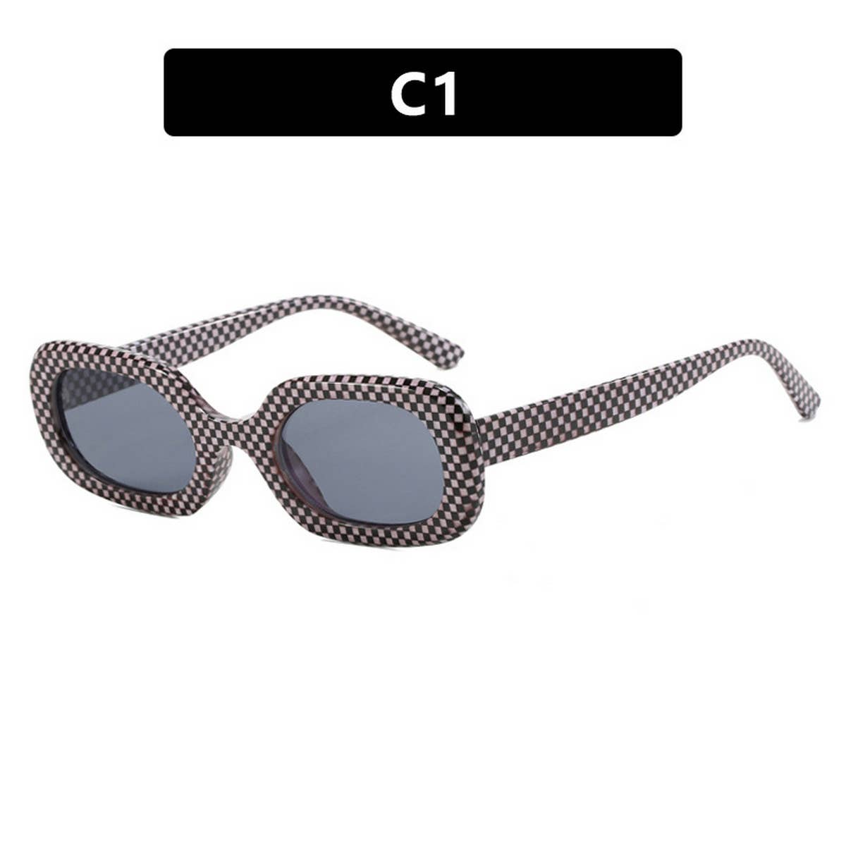 Vintage Oval Plaid Sunglasses_Cwasg0320