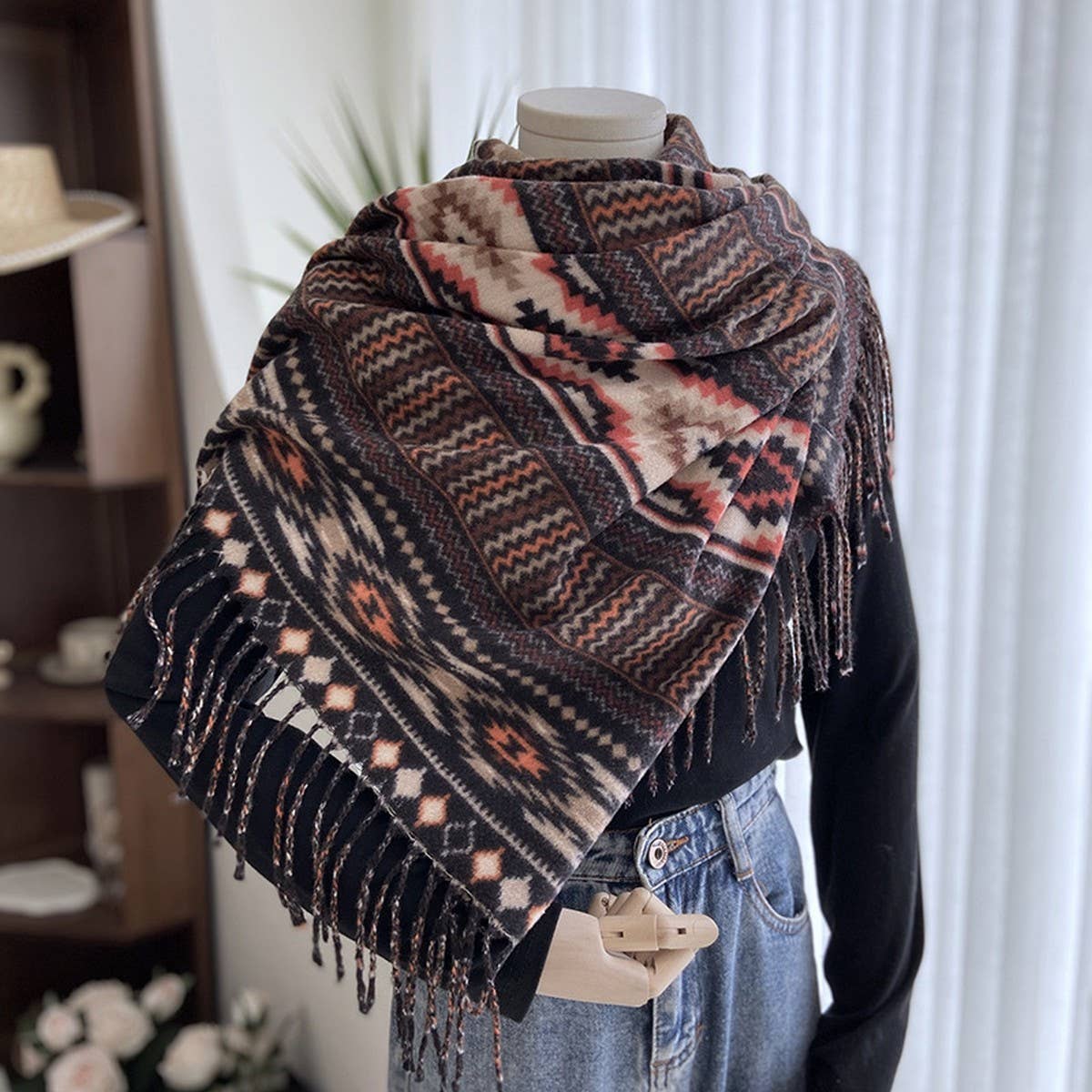 Ethnic Style Double-Sided Printed Tassel Scarf_Cwasc1474