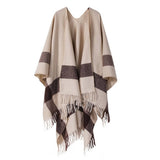 STRIPED FASHIONABLE SHAWL WITH FRINGE CAPE_CWASC2179