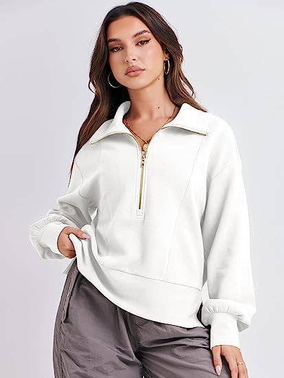 Solid Long-Sleeved Hoodie With Half Zip Collar