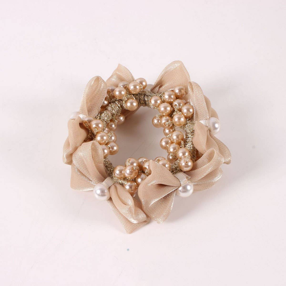 ELEGANT PEARL SATIN BOW ELASTIC HAIR TIE_CWAHA6881