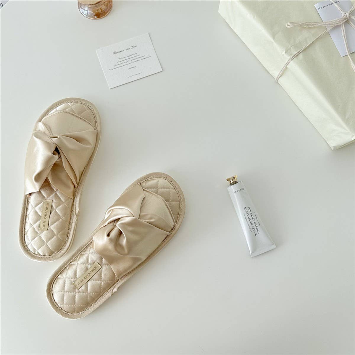 CROSS BOWKNOT FABRIC SLIPPERS INDOOR SLIPPERS_CWMM2976