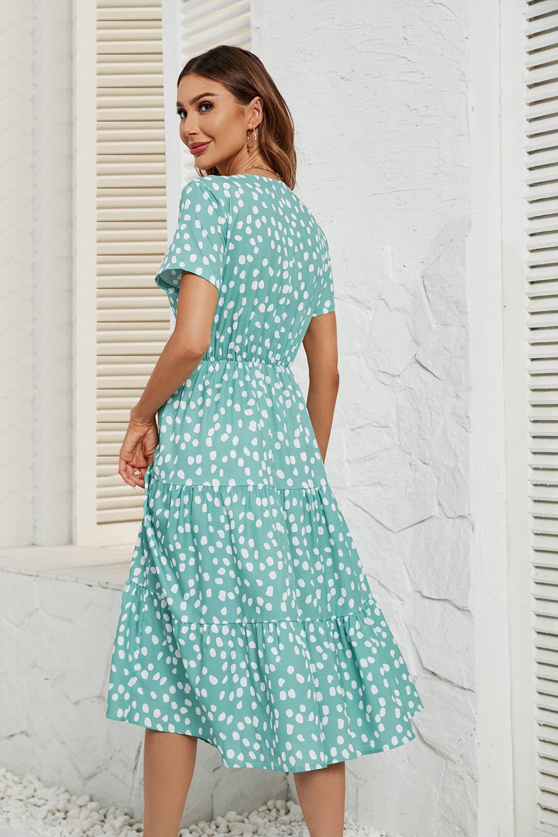 V-Neck Printed Breasted Waist Dress