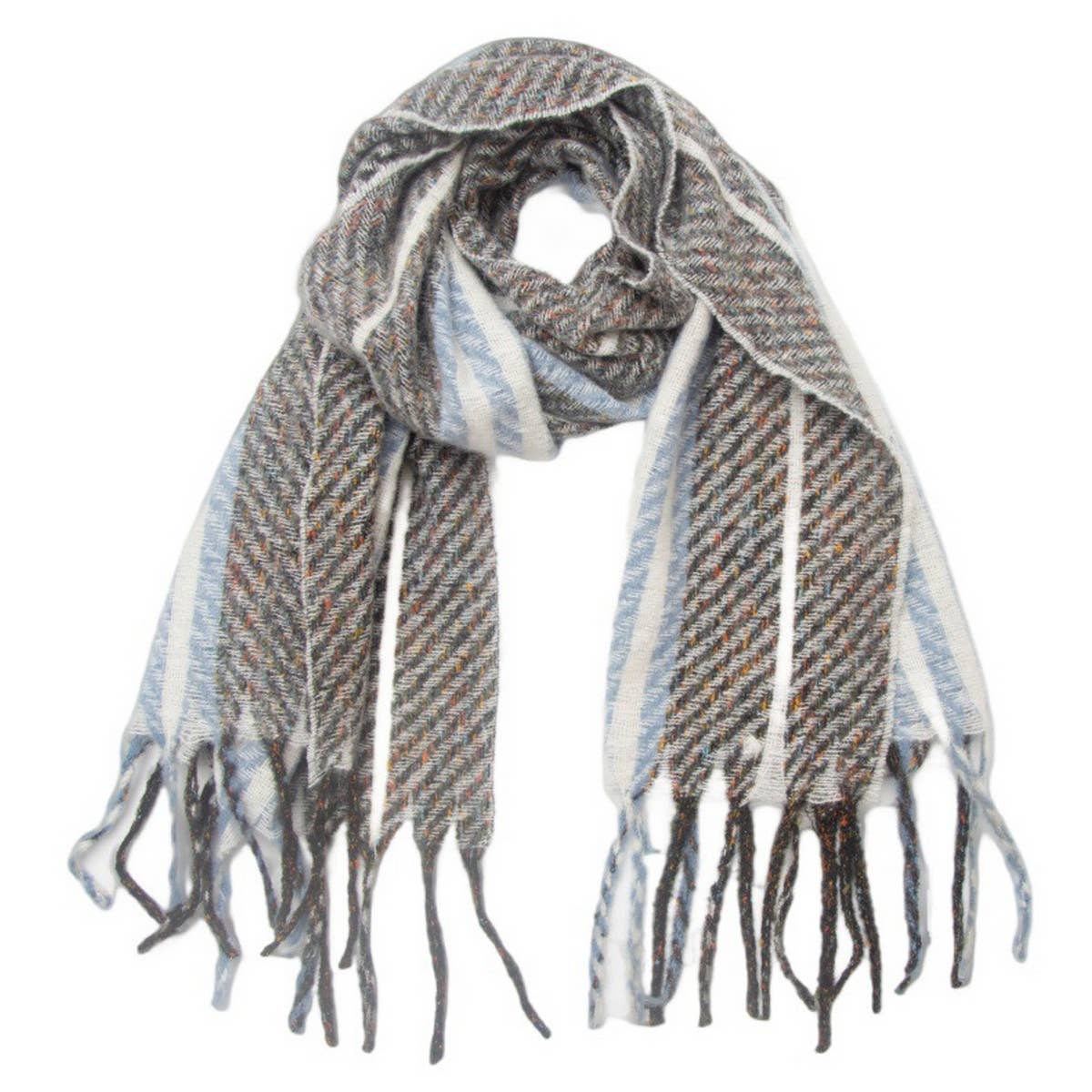 STRIPED FRINGE SCARF WINTER KNITTED SHAWL_CWASC0880