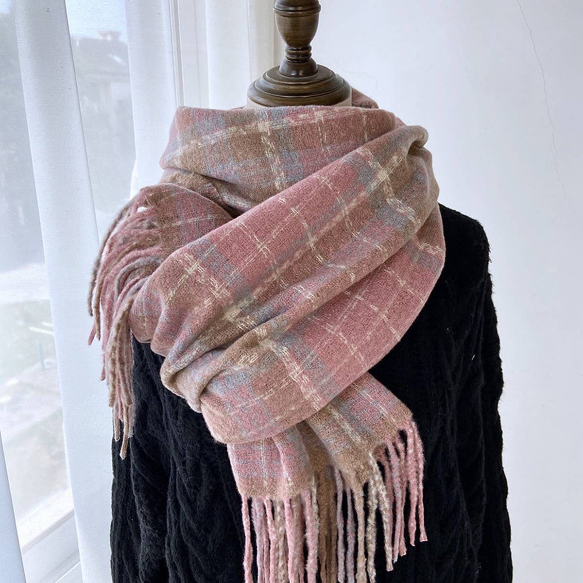 PLAID TASSEL SCARF WRAP FOR STUDENTS COUPLES_CWASC1461