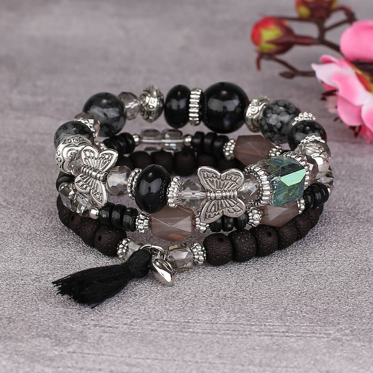 BUTTERFLY TASSEL PENDANT MULTI LAYER BRACELET_CWAHA2476