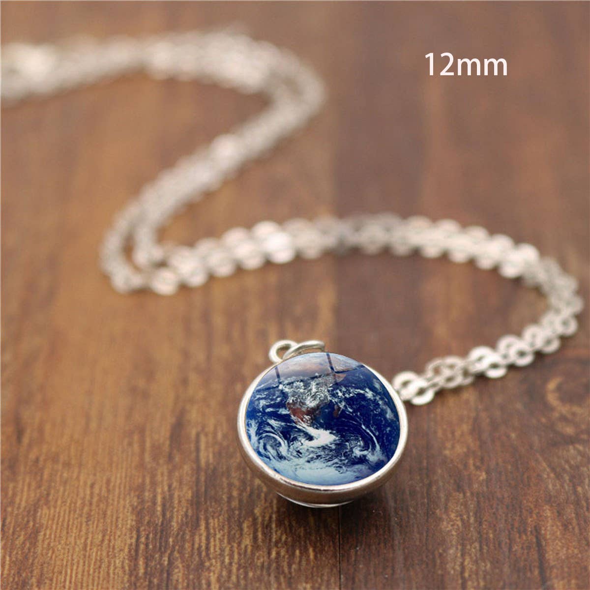 EARTH PATTERN CRYSTAL GLASS BALL PENDANT NECKLACE_CWMM0498