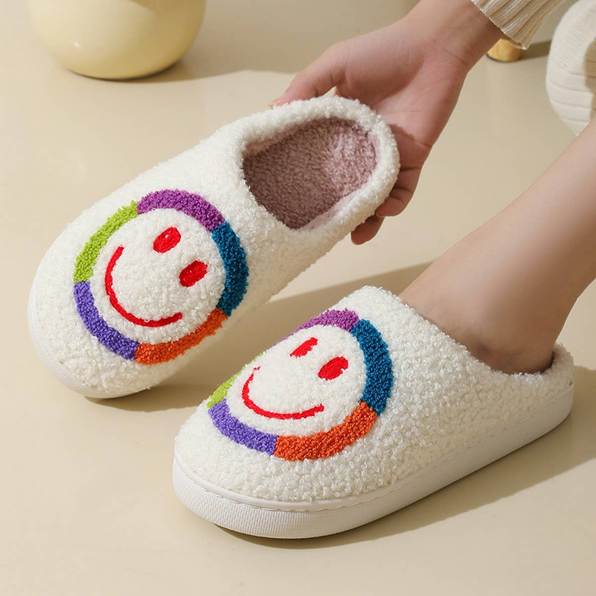 CUTE COLORFUL SMILEY FACE WINTER COTTON SLIPPERS_CWMM3068
