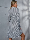 Thousand-Bird Plaid Long-Sleeved Dress