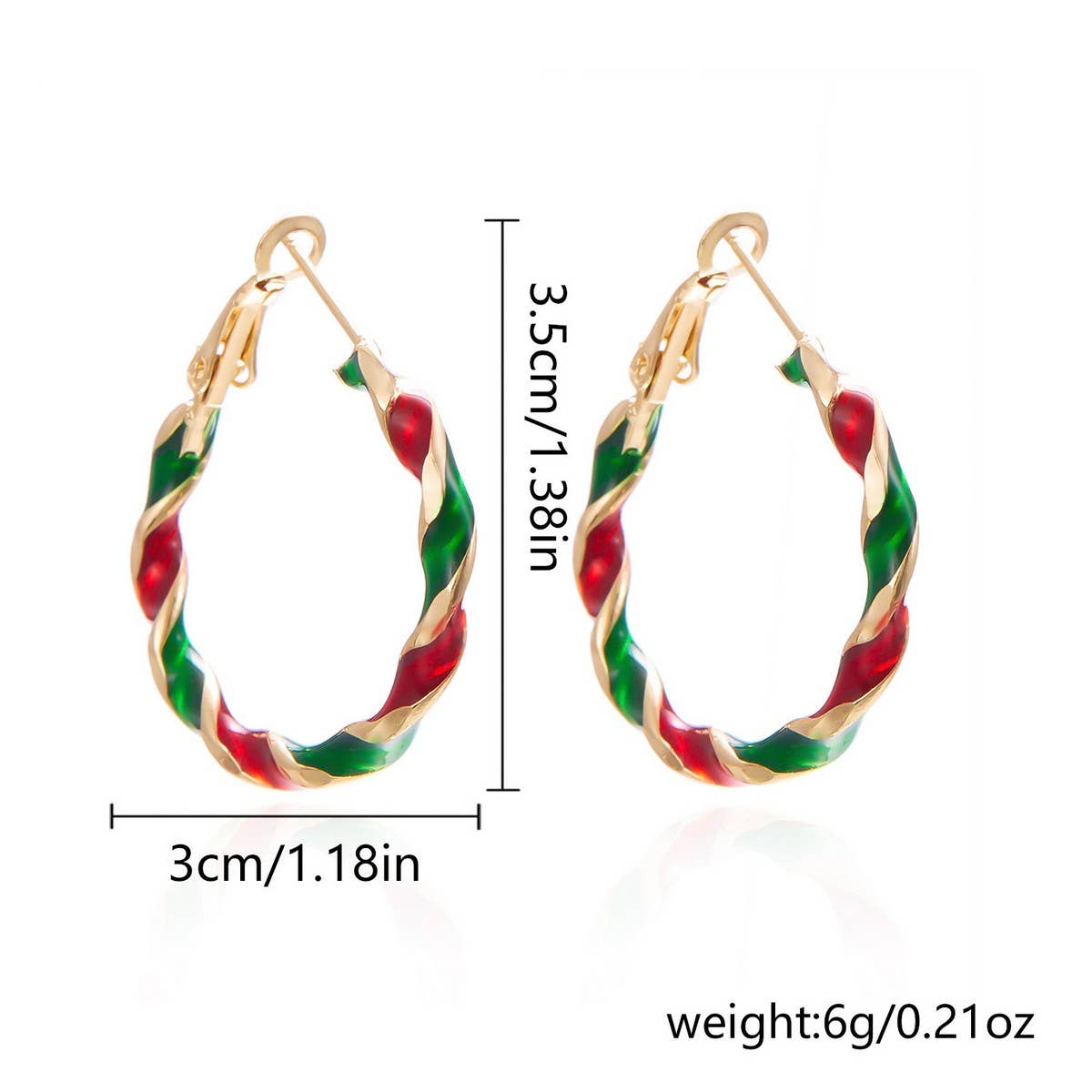 Cwaje2513_Christmas Colorful Spiral Geometric Hoop Earrings